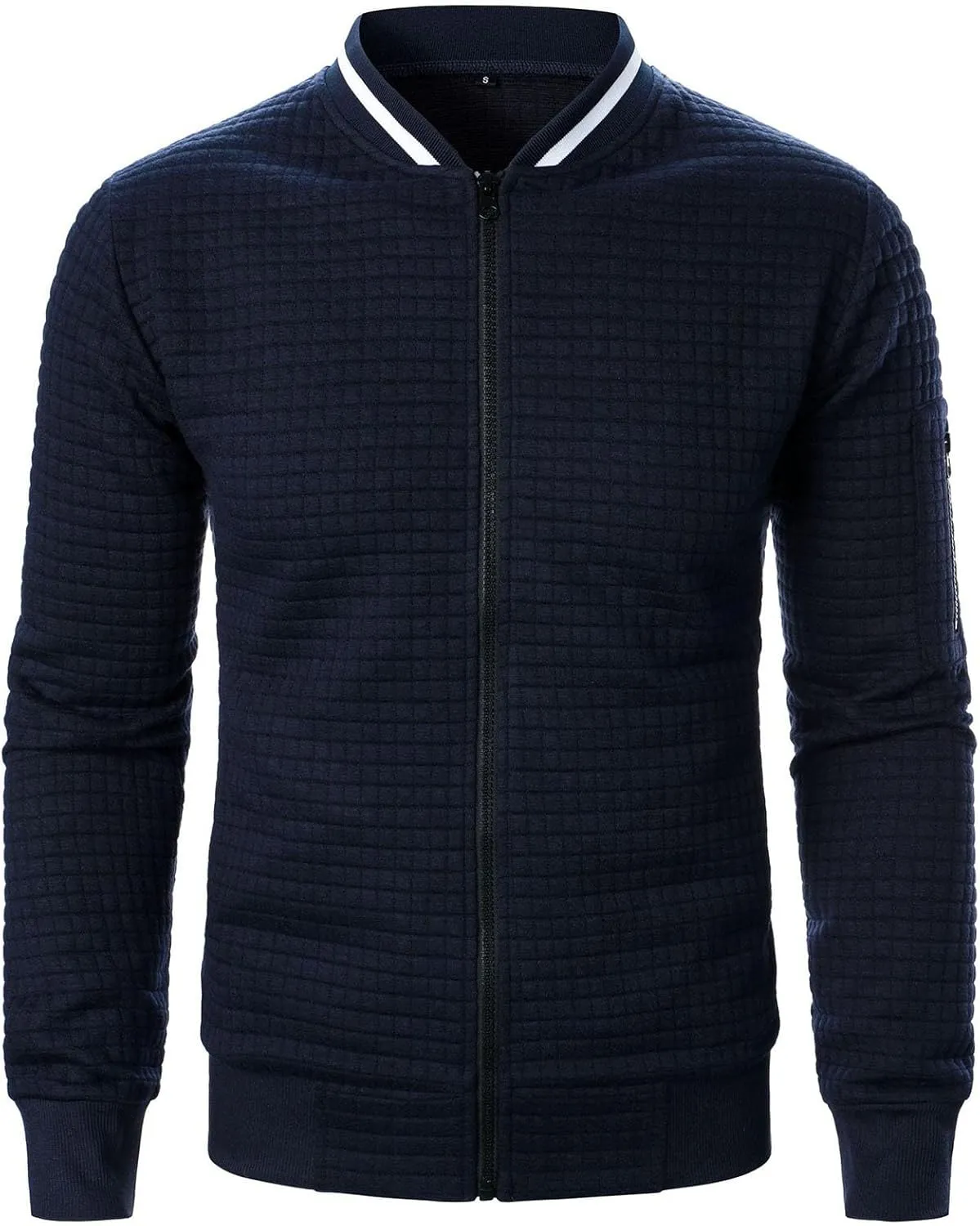 Aymnlox Mens Sweatshirts Full Zip Up Long Sleeve Pullover Stand Collar Solid Color Casual Waffle Sweatshirt Fashion Fall Tops