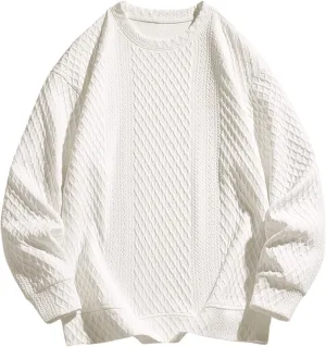 Aymnlox Oversize Sweatshirts for Men Basic Solid Color Long Sleeve Cotton Sweatshirt Loose Oversize Crewneck Pullover 2024
