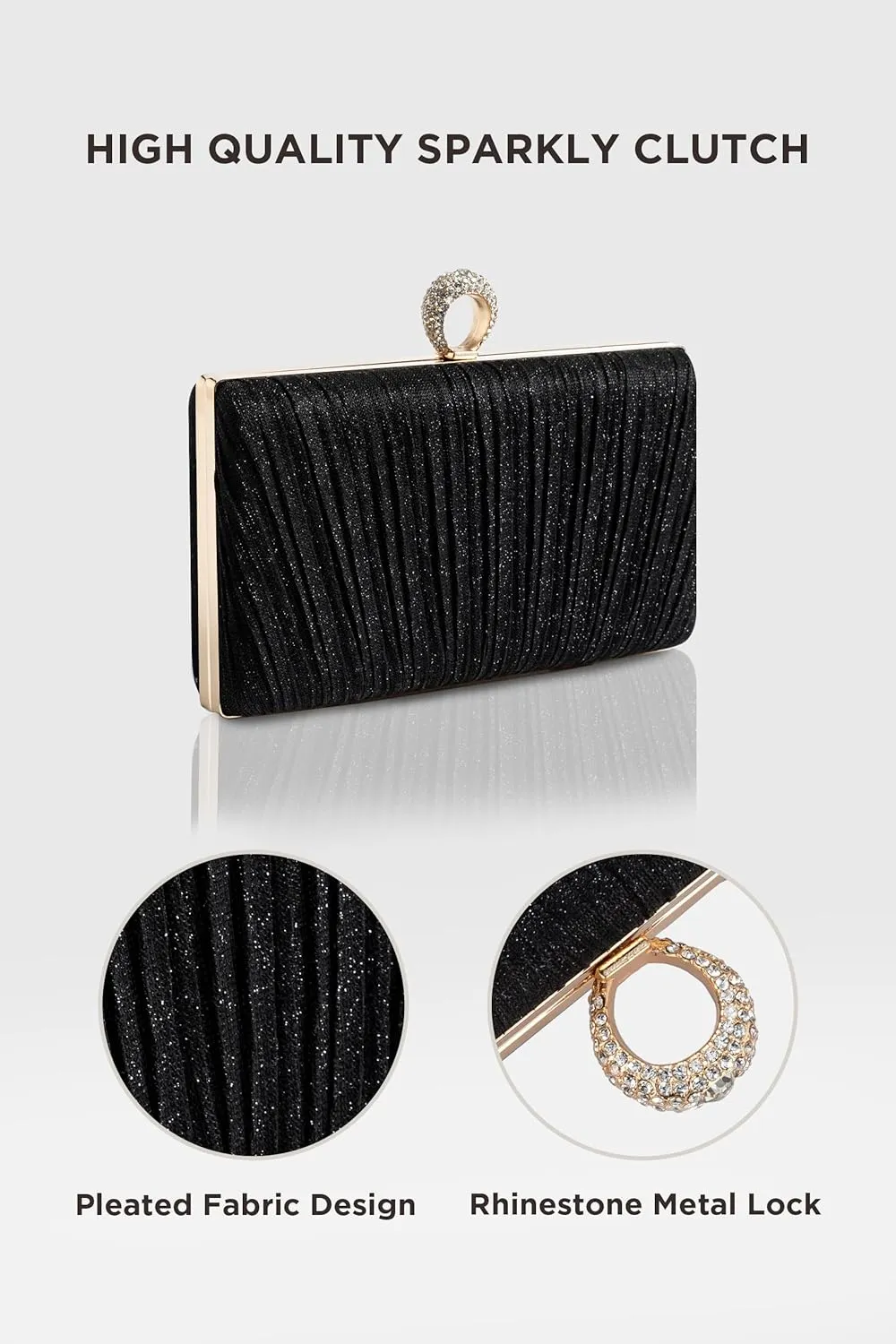 BABEYOND Clutch Purses for Women - Evening Bag Glitter Pleated Clutch for Bride Party Prom Wedding