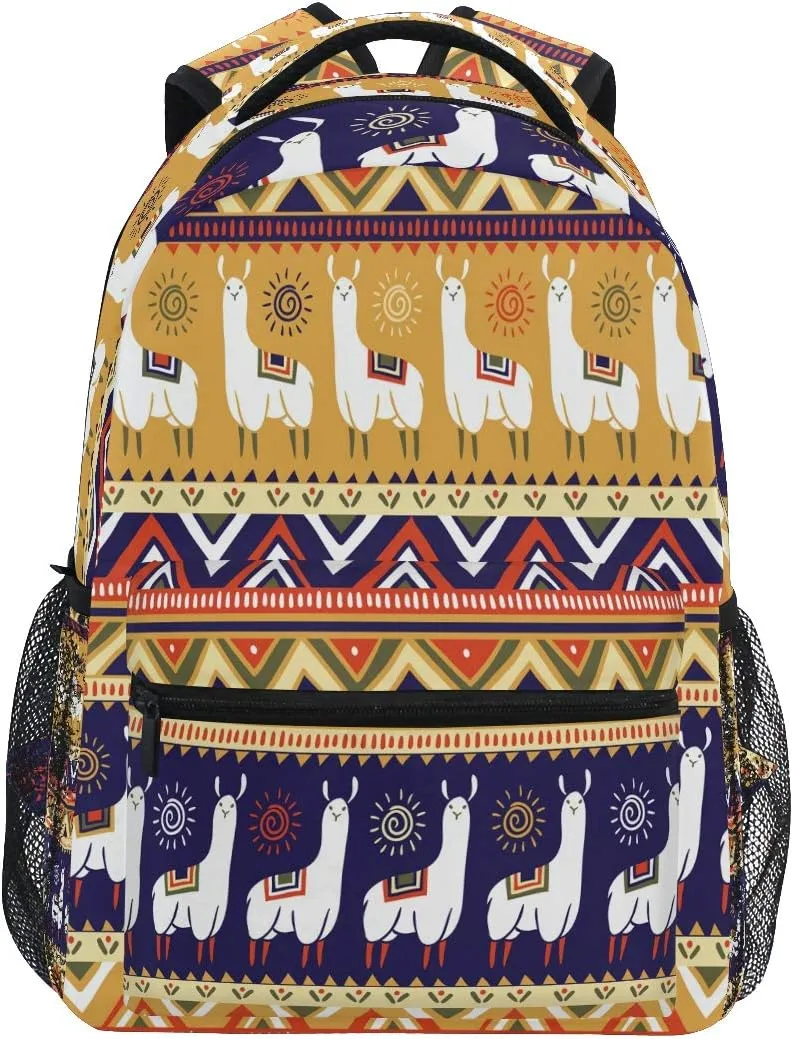 Backpack Animal Lama Boho Geometric School Shoulder Bag Large Waterproof Durable Bookbag Laptop Daypack for Students Kids Teens Girls Boys Elementary