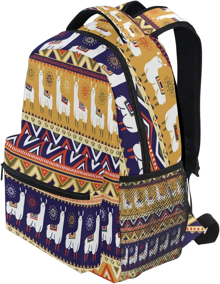 Backpack Animal Lama Boho Geometric School Shoulder Bag Large Waterproof Durable Bookbag Laptop Daypack for Students Kids Teens Girls Boys Elementary