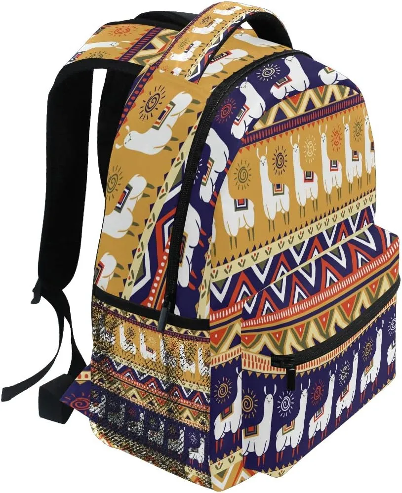Backpack Animal Lama Boho Geometric School Shoulder Bag Large Waterproof Durable Bookbag Laptop Daypack for Students Kids Teens Girls Boys Elementary