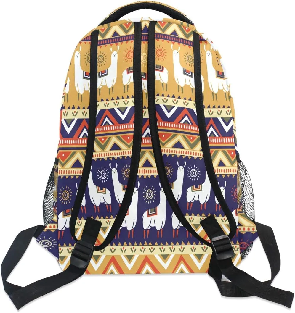 Backpack Animal Lama Boho Geometric School Shoulder Bag Large Waterproof Durable Bookbag Laptop Daypack for Students Kids Teens Girls Boys Elementary