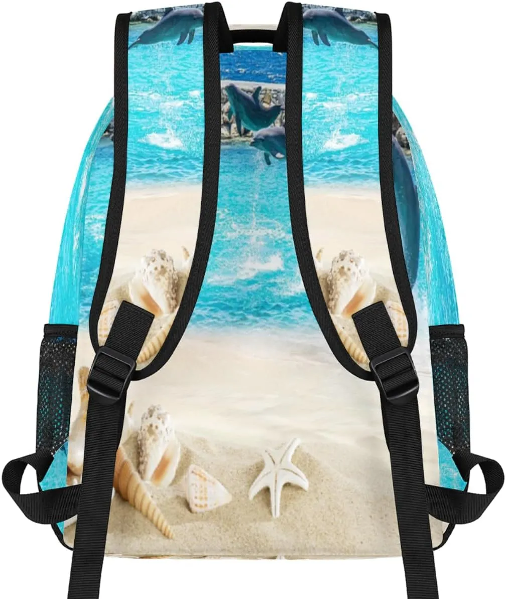 Backpack for Boys Girls Beach Dolphins Animal Lightweight School Backpack Bookbags Elementary Toddler School Bags 14 inch Laptop Backpacks Casual Daypack