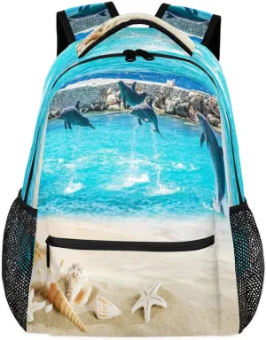Backpack for Boys Girls Beach Dolphins Animal Lightweight School Backpack Bookbags Elementary Toddler School Bags 14 inch Laptop Backpacks Casual Daypack