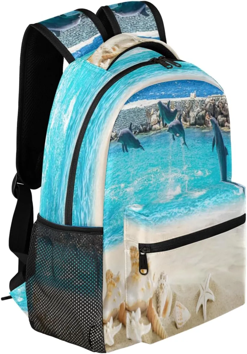 Backpack for Boys Girls Beach Dolphins Animal Lightweight School Backpack Bookbags Elementary Toddler School Bags 14 inch Laptop Backpacks Casual Daypack