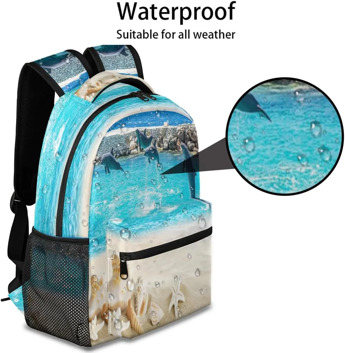 Backpack for Boys Girls Beach Dolphins Animal Lightweight School Backpack Bookbags Elementary Toddler School Bags 14 inch Laptop Backpacks Casual Daypack