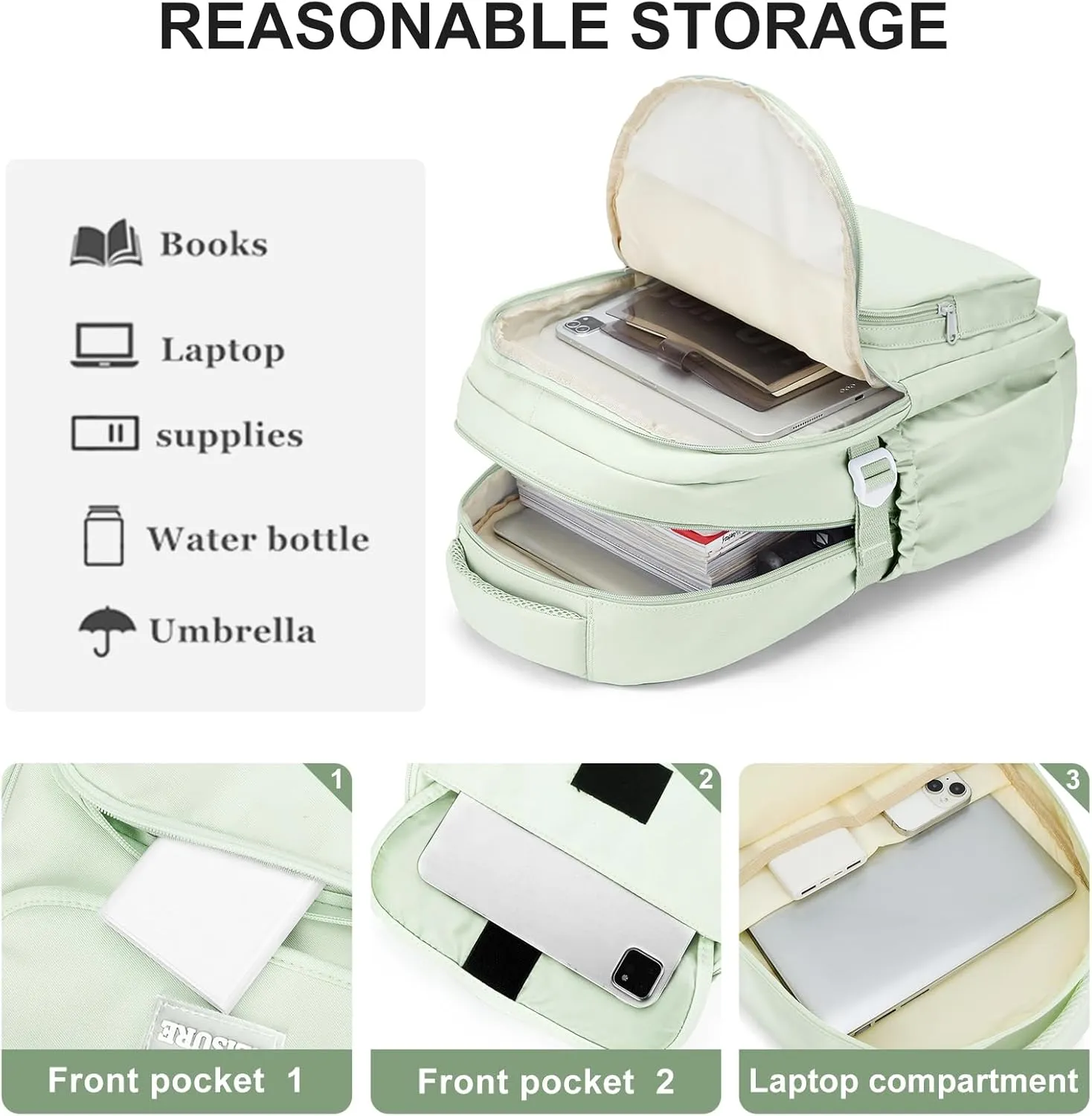 Backpack For College Students Women Men,Cute High School Bag,Lightweight Bookbag Casual Daypack Travel Backpacks,Aesthetic School Backpack For Teens Boys Girls(Mint Green)