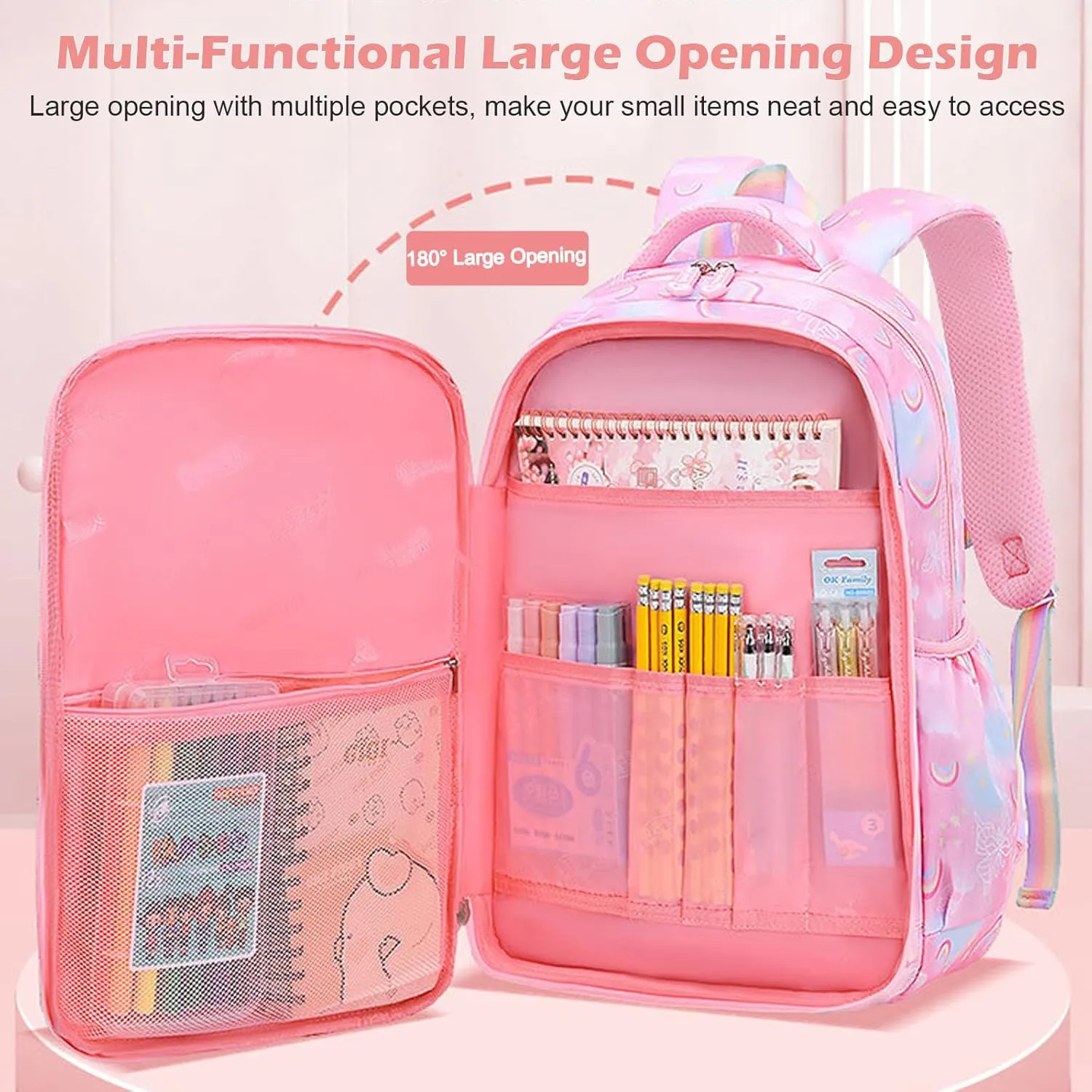 Backpacks for Girls Backpack for School Cute Kawaii Backpack Kids Book Bag School Bag for Elementary Primary Students, Pink
