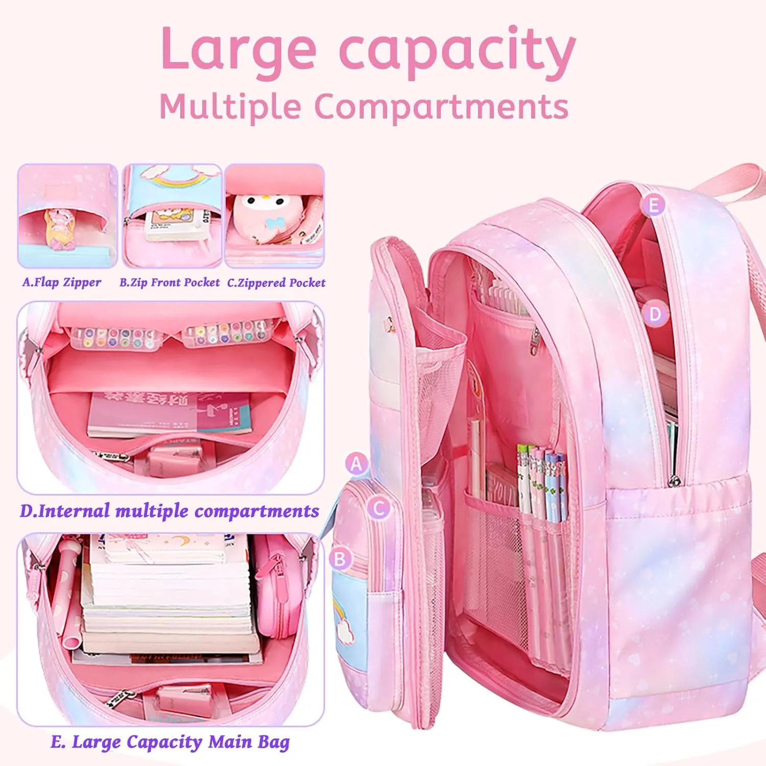 Backpacks for Girls Refrigerator Door Bookbags for Teens Girls Backpack for School Water-Resistant Primary School Daypack Elementary Students(Blue)