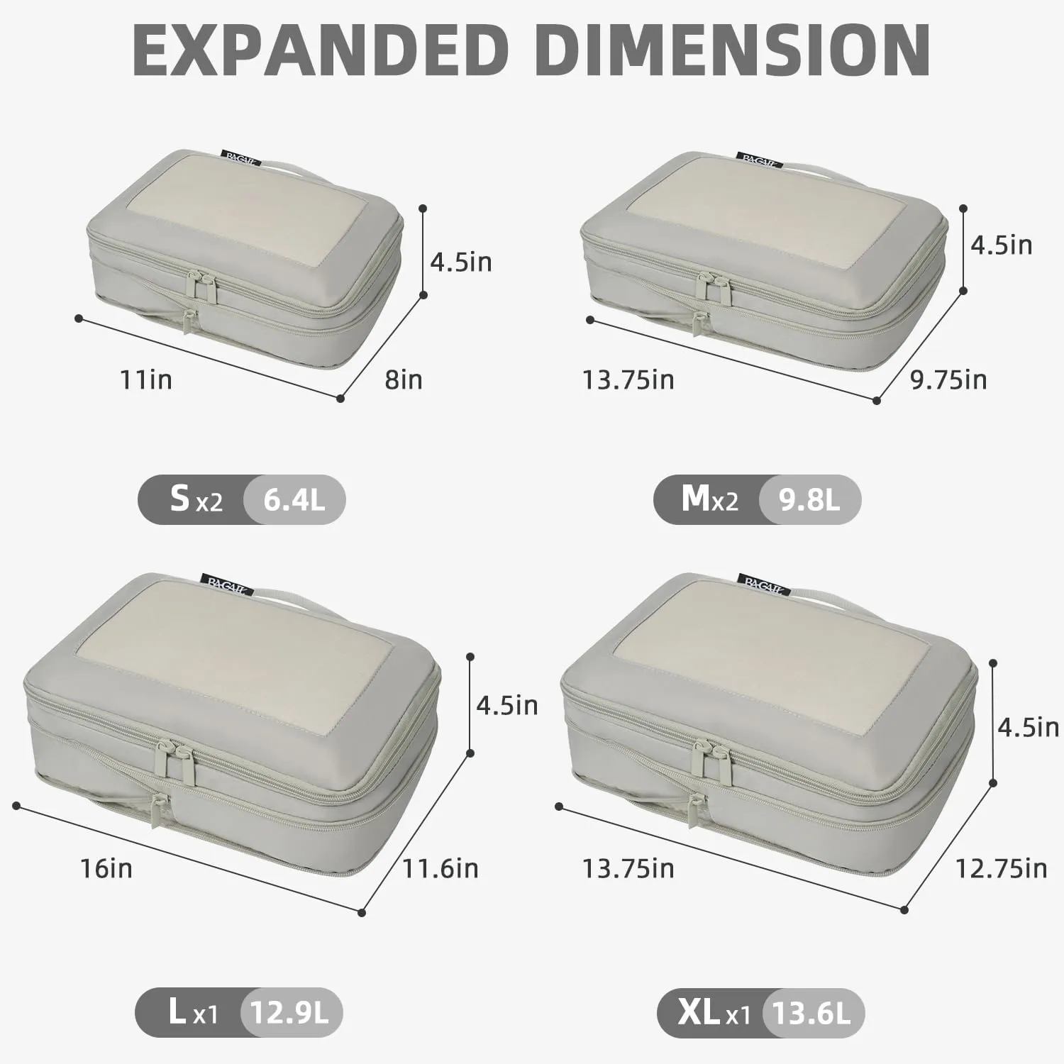 BAGAIL 4 Set/6 Set/8 Set Compression Packing Cubes Travel Accessories Expandable Packing Organizers(Grey SquareMesh 6 Set)