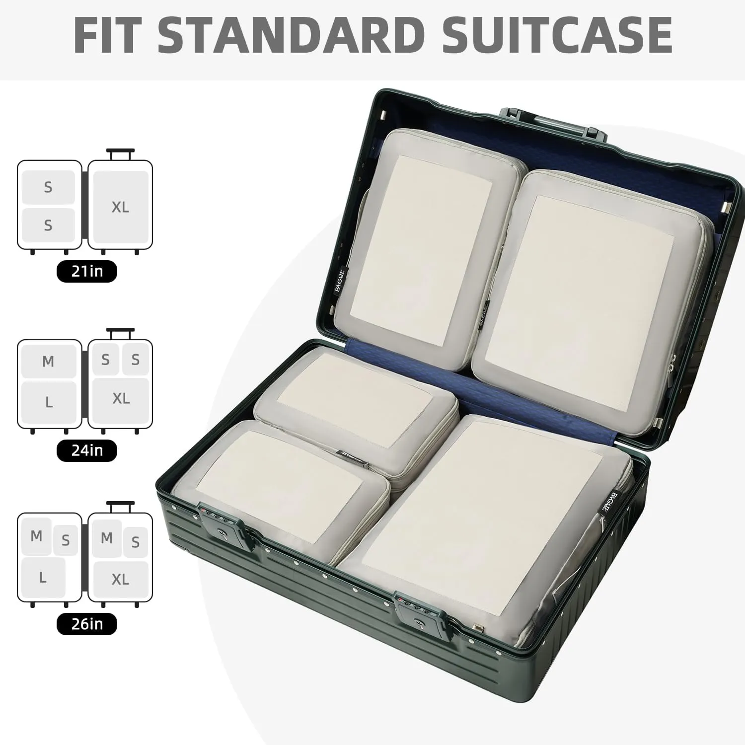 BAGAIL 4 Set/6 Set/8 Set Compression Packing Cubes Travel Accessories Expandable Packing Organizers(Grey SquareMesh 6 Set)