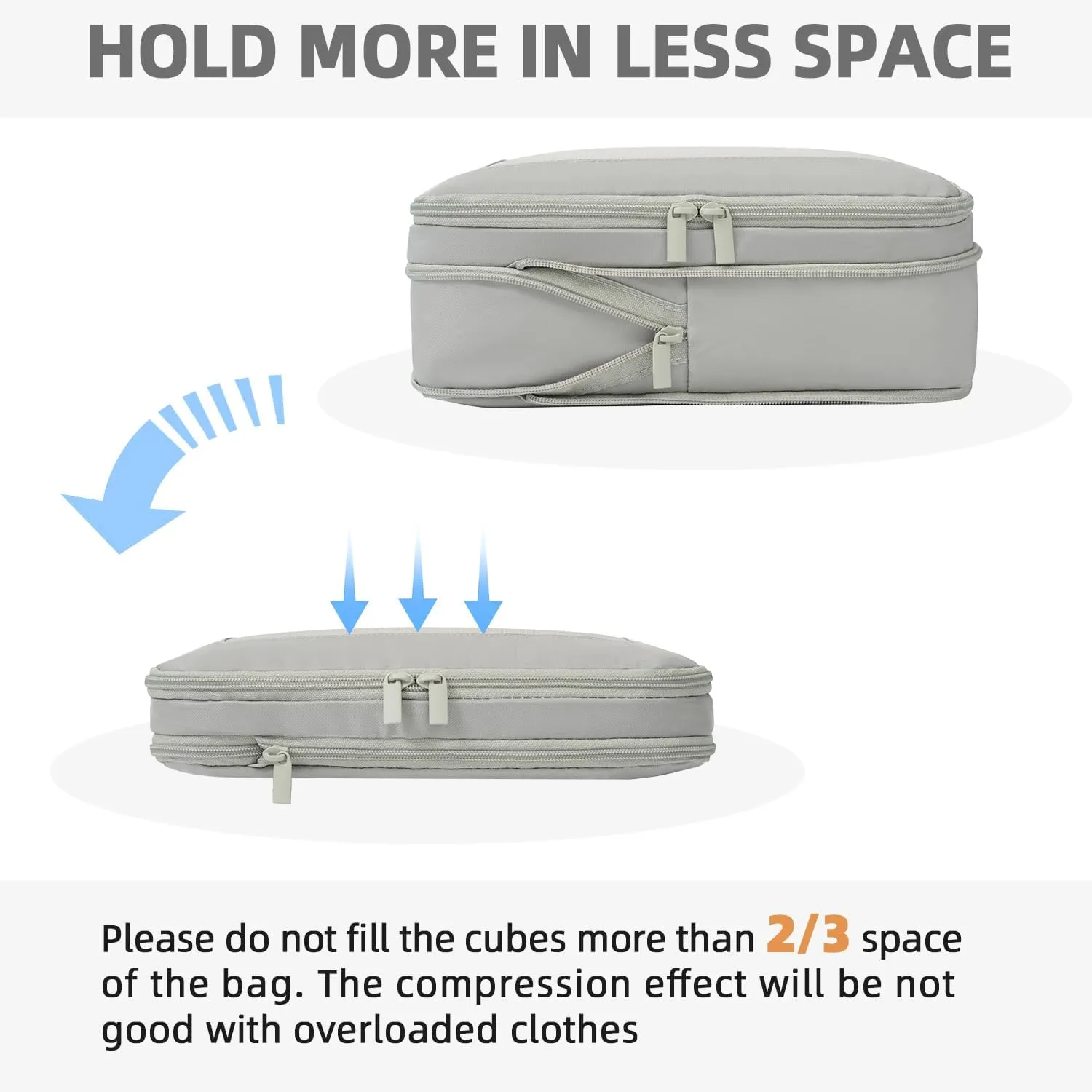 BAGAIL 4 Set/6 Set/8 Set Compression Packing Cubes Travel Accessories Expandable Packing Organizers(Grey SquareMesh 6 Set)
