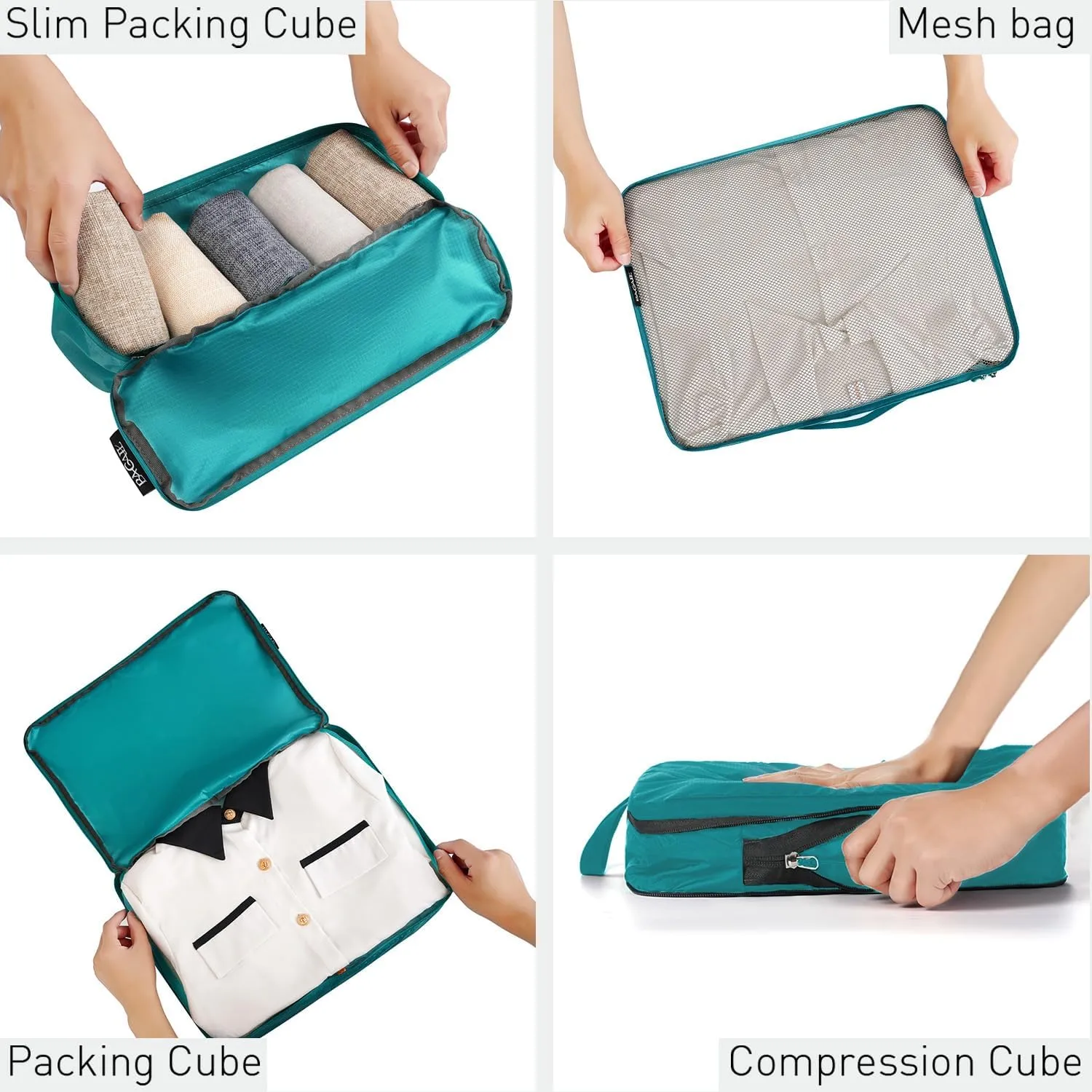 Bagail Ultralight Compression Cubes 7 Set - 3 Packing Cubes, 3 Organizers, and 1 Shoe Bag