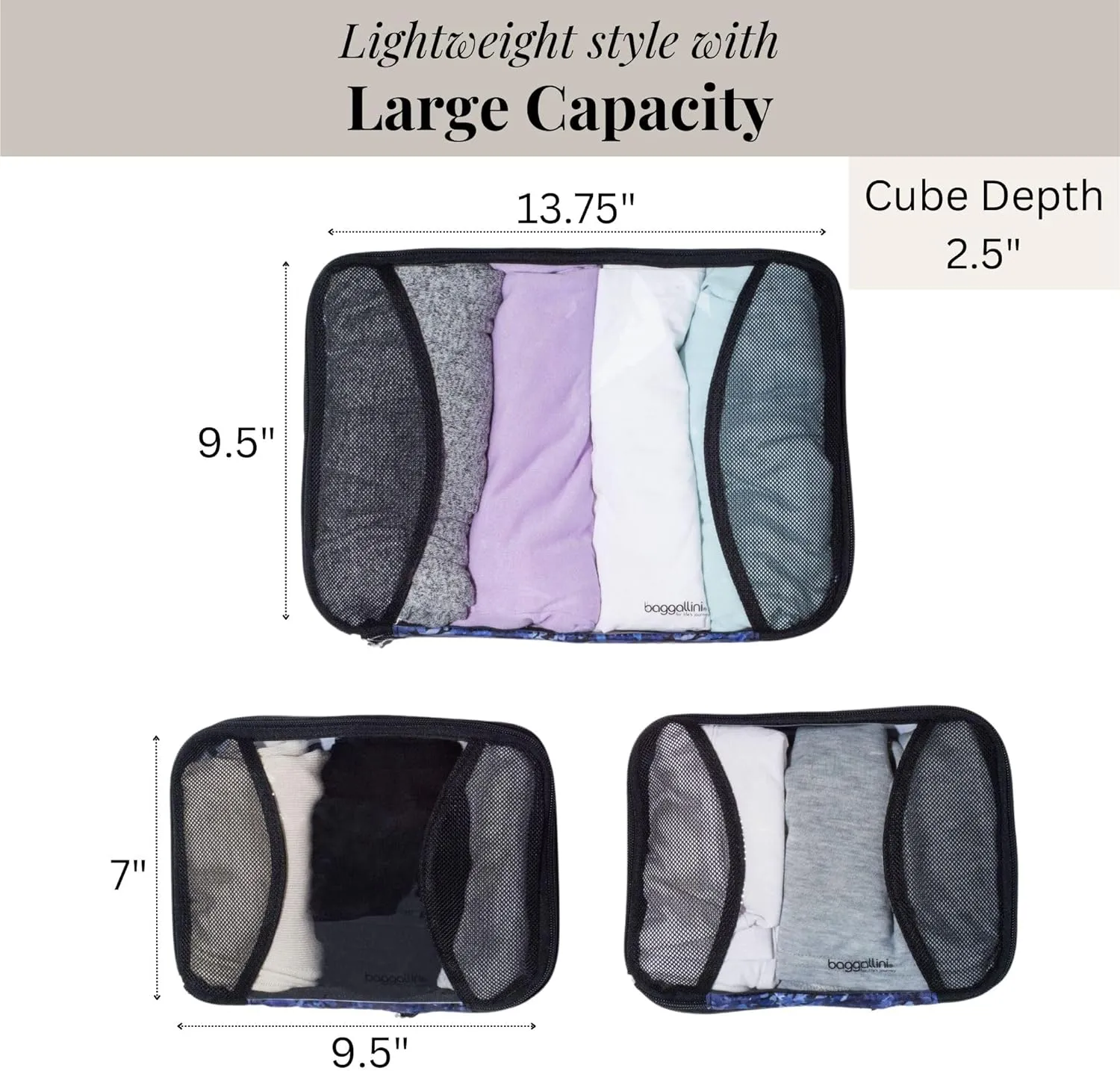 Baggallini Compression Cube 3-piece set - Lightweight Compression Packing Cubes for Travel