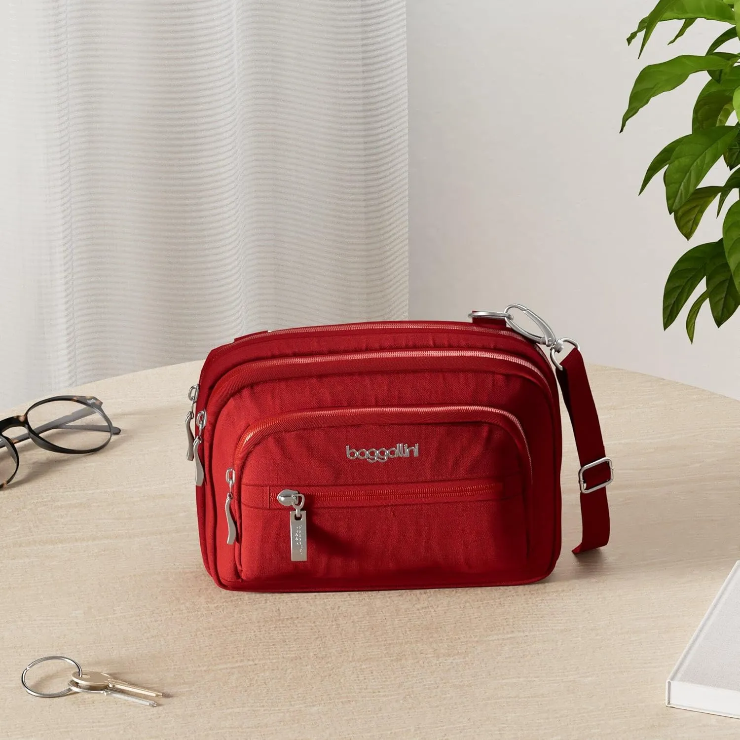 Baggallini Triple Zip Small Crossbody Bag for Women