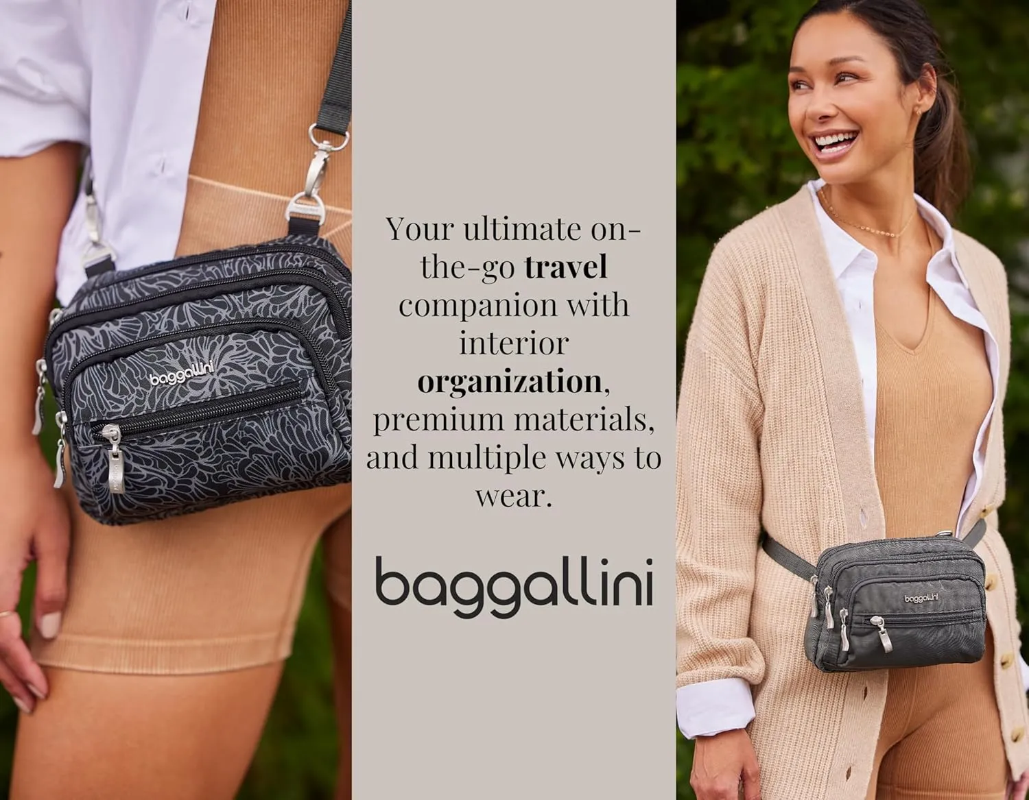 Baggallini Triple Zip Small Crossbody Bag for Women