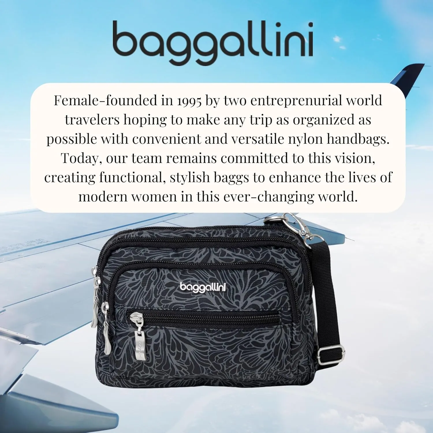 Baggallini Triple Zip Small Crossbody Bag for Women