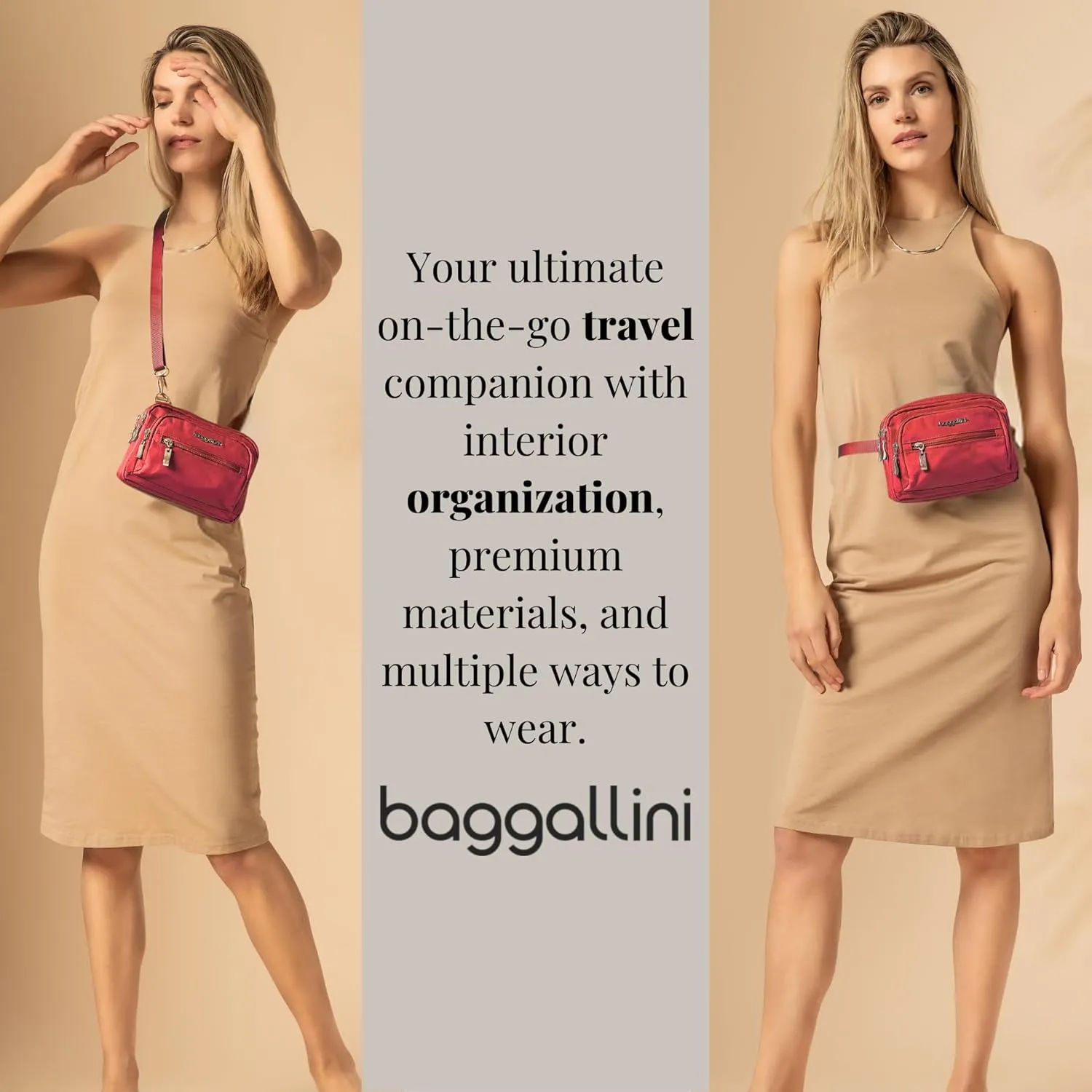 Baggallini Triple Zip Small Crossbody Bag for Women