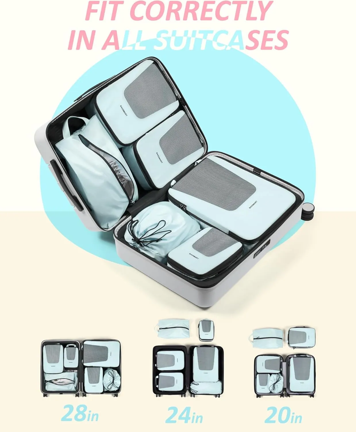 BAGSMART Compression Packing Cubes for Travel, 6 Set/4 Set Packing Cubes for Suitcases, Compression Suitcase Organizer Bags Set for Travel Essentials, Lightweight Packing Organizers