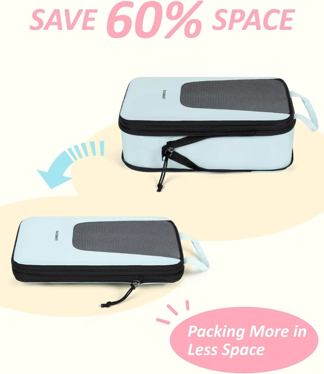 BAGSMART Compression Packing Cubes for Travel, 6 Set/4 Set Packing Cubes for Suitcases, Compression Suitcase Organizer Bags Set for Travel Essentials, Lightweight Packing Organizers