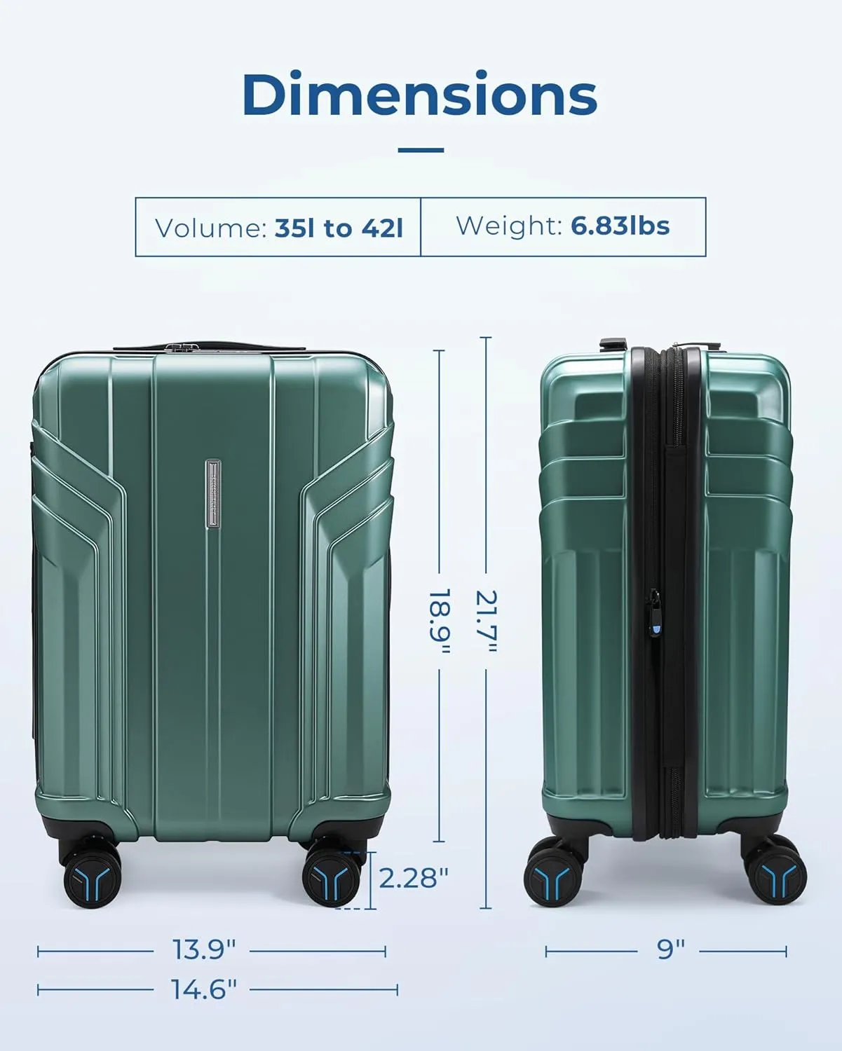 BAGSMART Expandable Carry On Luggage 22x14x9 Airline Approved, 1OO% PC Lightweight Hard Shell Suitcase, 20 Inch Travel Luggage with Spinner Wheels,Carry on Olive Green