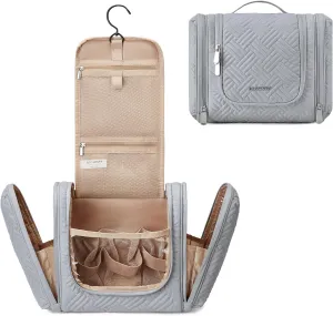 BAGSMART Large Travel Toiletry Bag for Women, Hanging Toiletry Bag with Hook, Travel Cosmetic Makeup Bag Travel Organizer for Accessories, Shampoo, Full Sized Container, Toiletries,Grey-Large