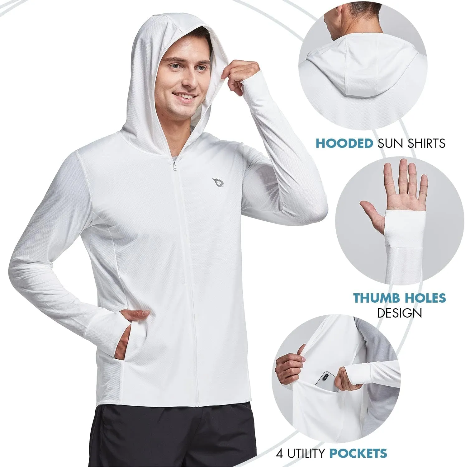 baleaf Men's UPF 50  Full Zip Light Jacket Hooded Long Sleeve Cooling Shirt with Pocket Hiking Fishing Outdoor Performance