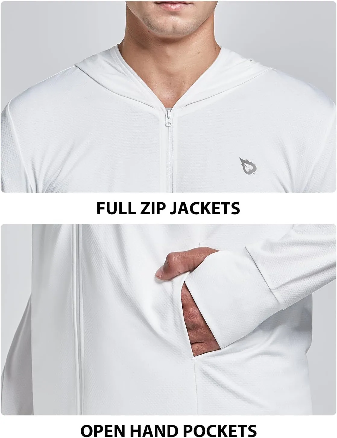 baleaf Men's UPF 50  Full Zip Light Jacket Hooded Long Sleeve Cooling Shirt with Pocket Hiking Fishing Outdoor Performance