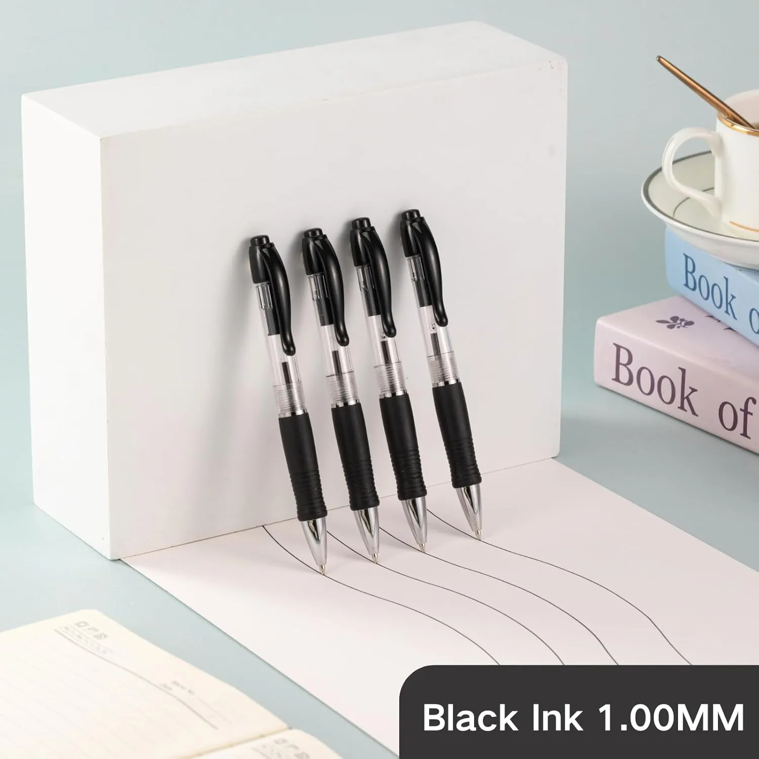 BallPoint Pens Bulk, 50 Pack (BLACK Ink), No Bleed Black Ink with soft Grip, Click Pens for Office Home and School, Retractable Ballpoint Pens, Medium Point, 1.00MM Smooth Writing (Black)