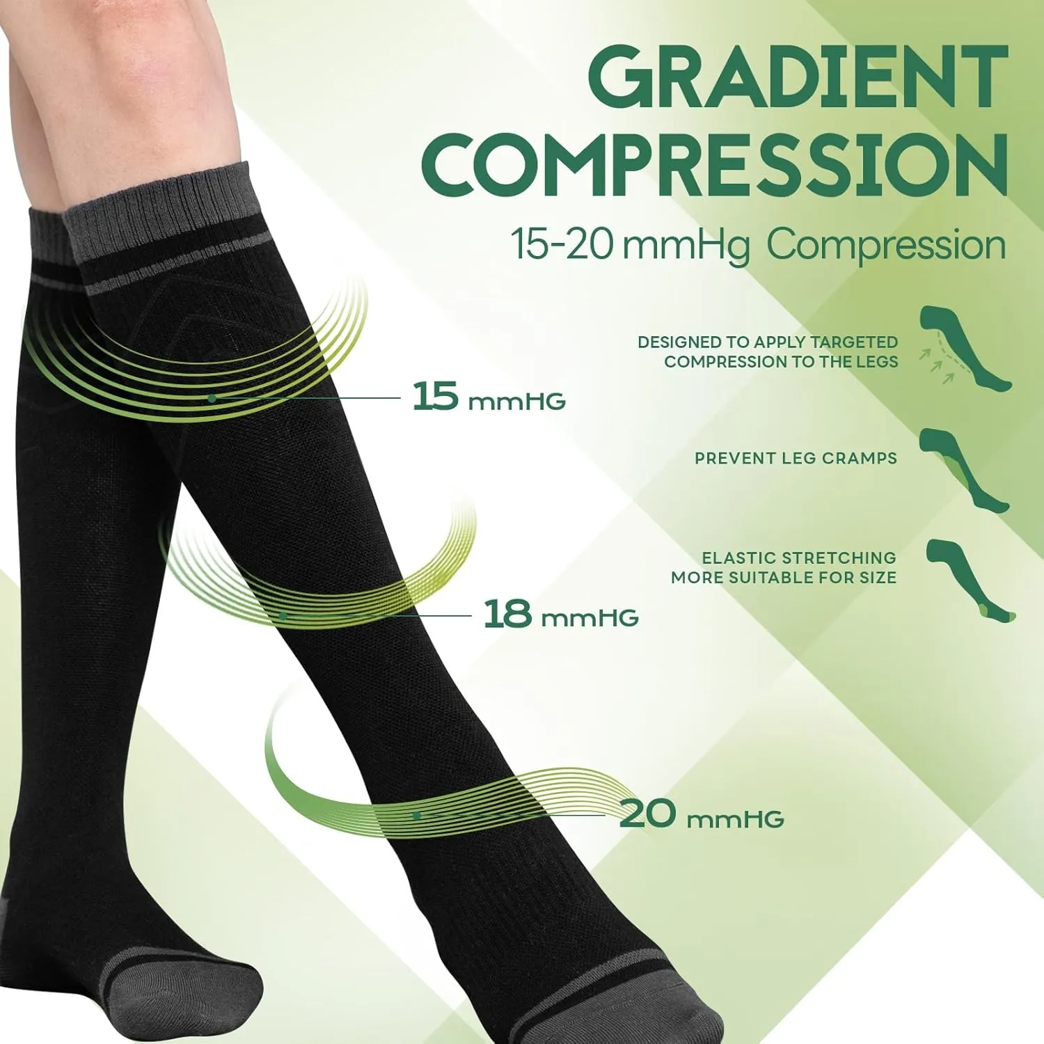 Bamboo Viscose Compression Socks for Women & Men (3 Pairs) 15-20 mmHg Knee High Support for Nurses, Travel, Pregnant