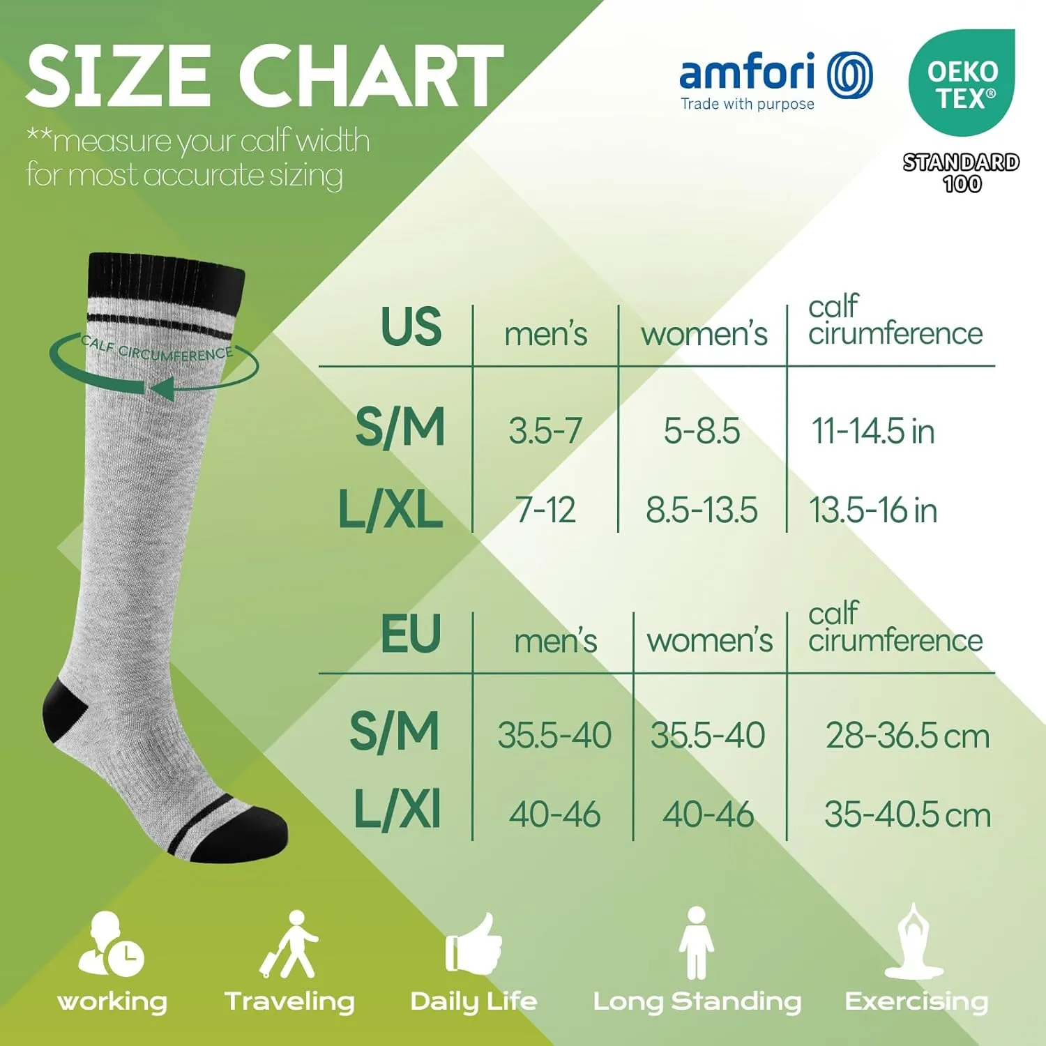 Bamboo Viscose Compression Socks for Women & Men (3 Pairs) 15-20 mmHg Knee High Support for Nurses, Travel, Pregnant