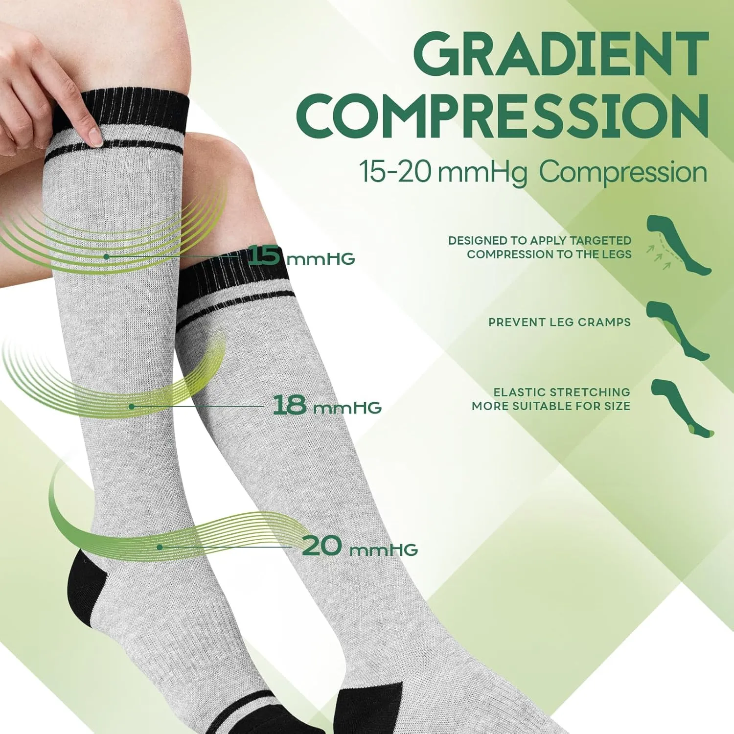Bamboo Viscose Compression Socks for Women & Men (3 Pairs) 15-20 mmHg Knee High Support for Nurses, Travel, Pregnant
