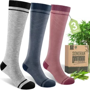 Bamboo Viscose Compression Socks for Women & Men (3 Pairs) 15-20 mmHg Knee High Support for Nurses, Travel, Pregnant