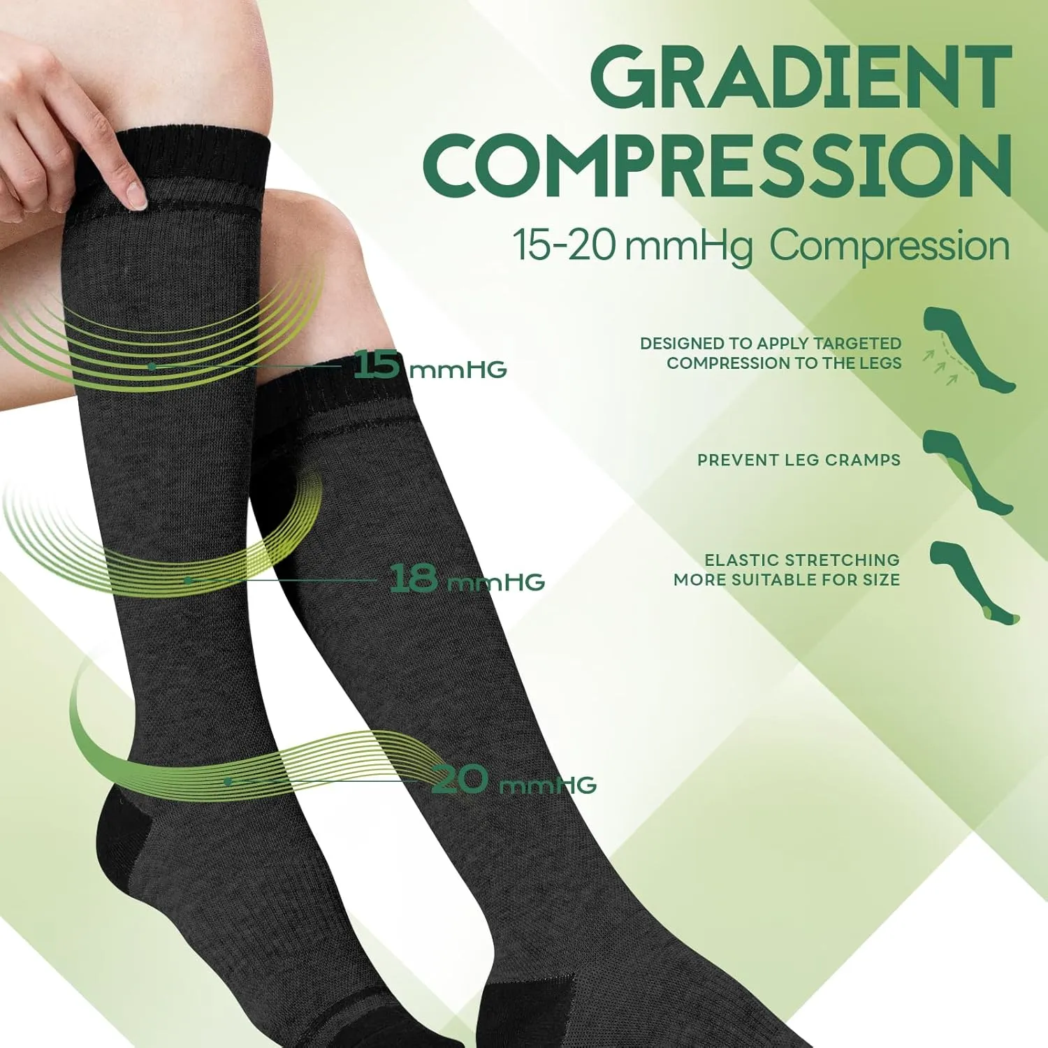 Bamboo Viscose Compression Socks for Women Men (3 Pairs) 15-20 mmHg Knee High Support for Nurses Travel Pregnant