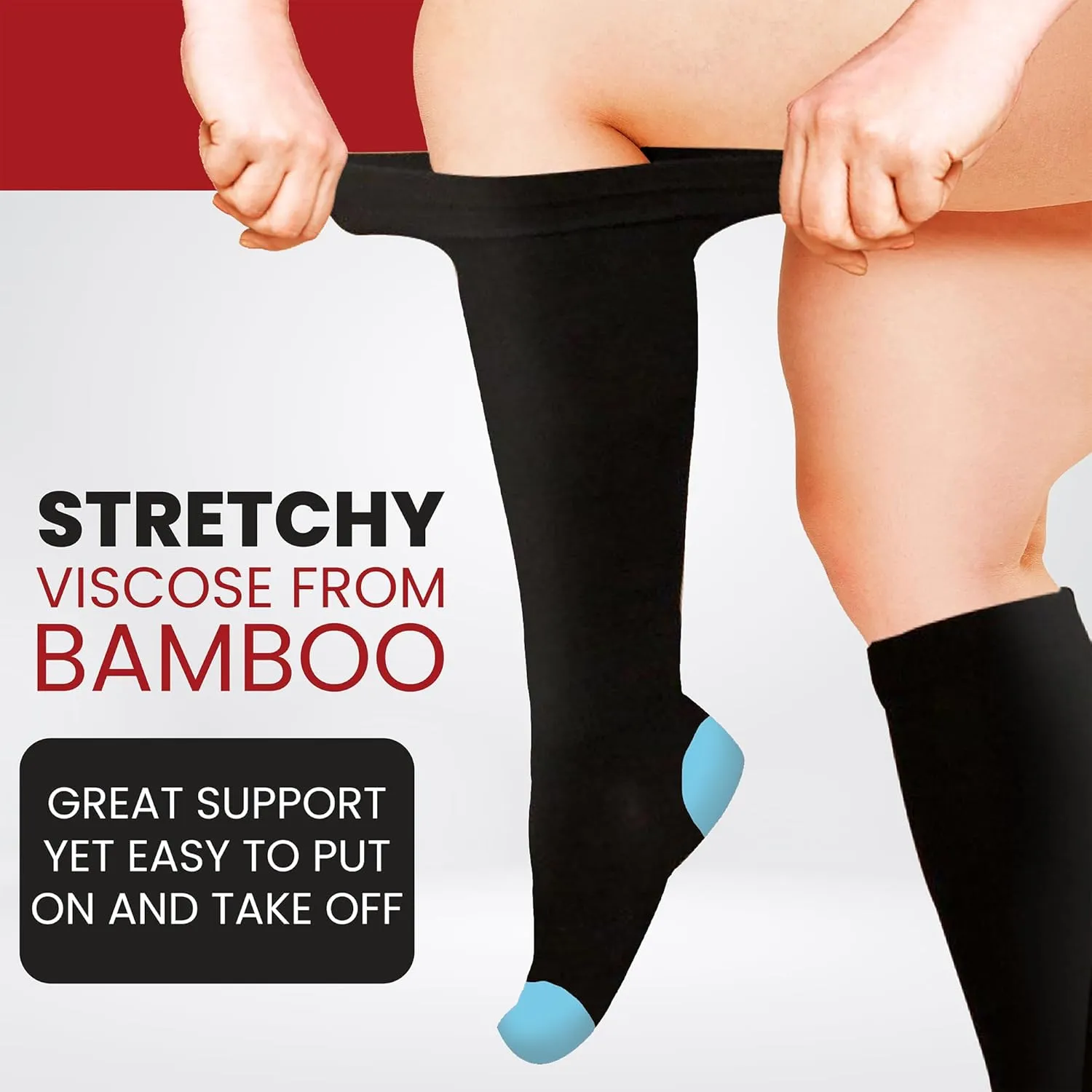 BAMS Plus Size Compression Socks Wide Calf XL XXL XXXL – Graduated Knee-High Support, Viscose from Bamboo Easy-On/Easy-Off
