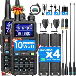 BAOFENG 5RM 10W Ham Radio Handheld-VHF/1.25M/UHF (4PSC Batteries), Rapid Frequency Copy Portable FRS-Two Way Radios, 999CH,NOAA Weather,Walkie Talkies UV-5R with Speaker Mic, Programming Cable,2 Pack