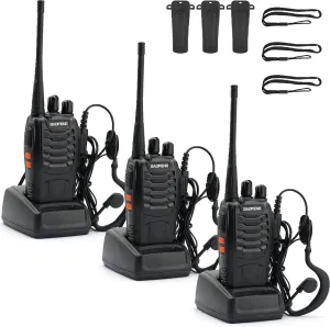 BAOFENG 888S Walkie Talkies Long Range for Adults with Earpieces,16 Channel Walkie Talky Rechargeable Handheld Radio for Cruise Hunting Skiing Two Way Radios (3Pack)