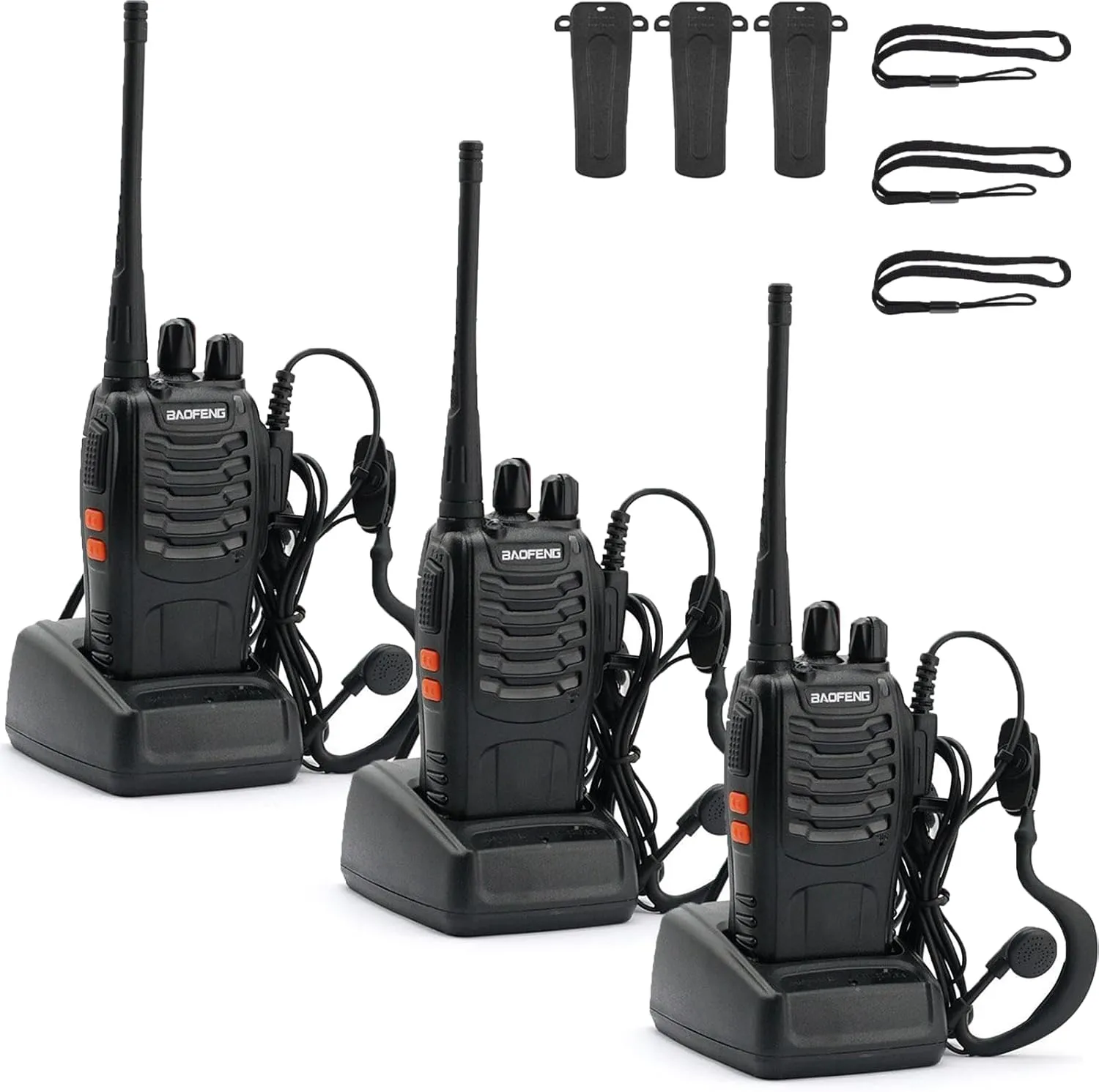 BAOFENG 888S Walkie Talkies Long Range for Adults with Earpieces,16 Channel Walkie Talky Rechargeable Handheld Radio for Cruise Hunting Skiing Two Way Radios (3Pack)