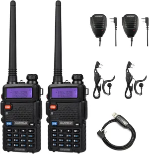 BAOFENG UV-5RTP 8/4/1W Two-Way Radio, High Power Dual Band Long Range for Adults, Tri-Power Handheld Ham Radio with Speaker Mic, Programming Cable (2 Pack)