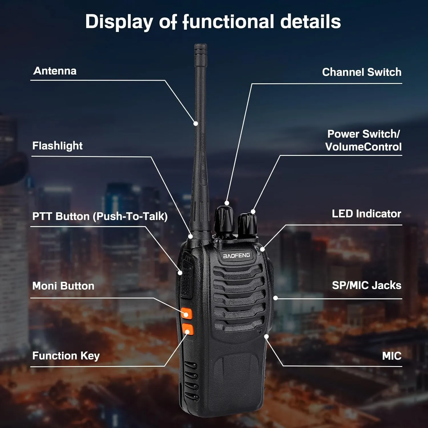 Baofeng Walkie Talkies 888S Rechargeable Long Range with Earpieces for Adults, 16 Channel Professional Radio Handheld Two Way Radios Li-ion Battery and Charger Included (4pack with 4earpiece)