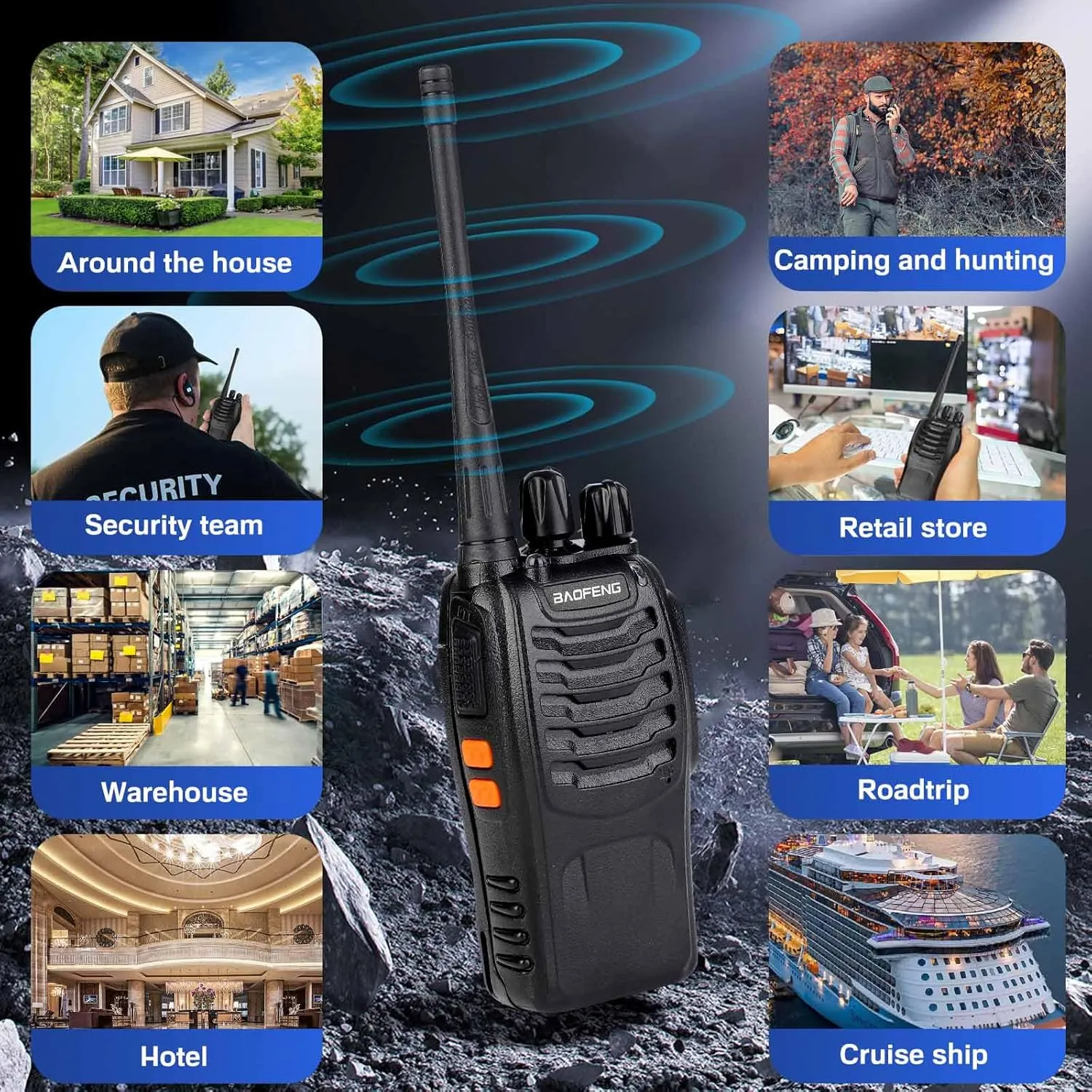 Baofeng Walkie Talkies 888S Rechargeable Long Range with Earpieces for Adults, 16 Channel Professional Radio Handheld Two Way Radios Li-ion Battery and Charger Included (4pack with 4earpiece)