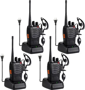 Baofeng Walkie Talkies 888S Rechargeable Long Range with Earpieces for Adults, 16 Channel Professional Radio Handheld Two Way Radios Li-ion Battery and Charger Included (4pack with 4earpiece)
