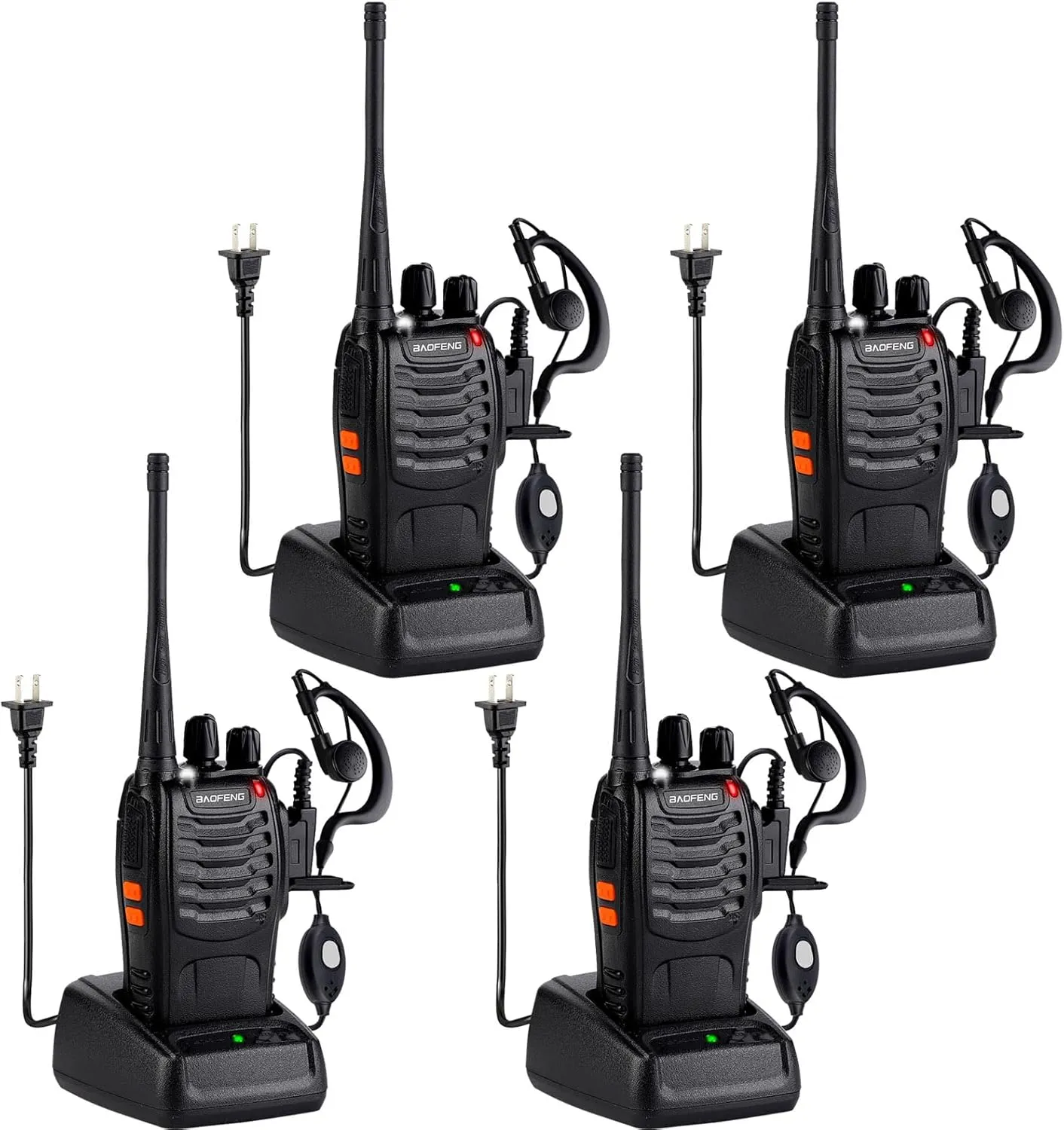 Baofeng Walkie Talkies 888S Rechargeable Long Range with Earpieces for Adults, 16 Channel Professional Radio Handheld Two Way Radios Li-ion Battery and Charger Included (4pack with 4earpiece)