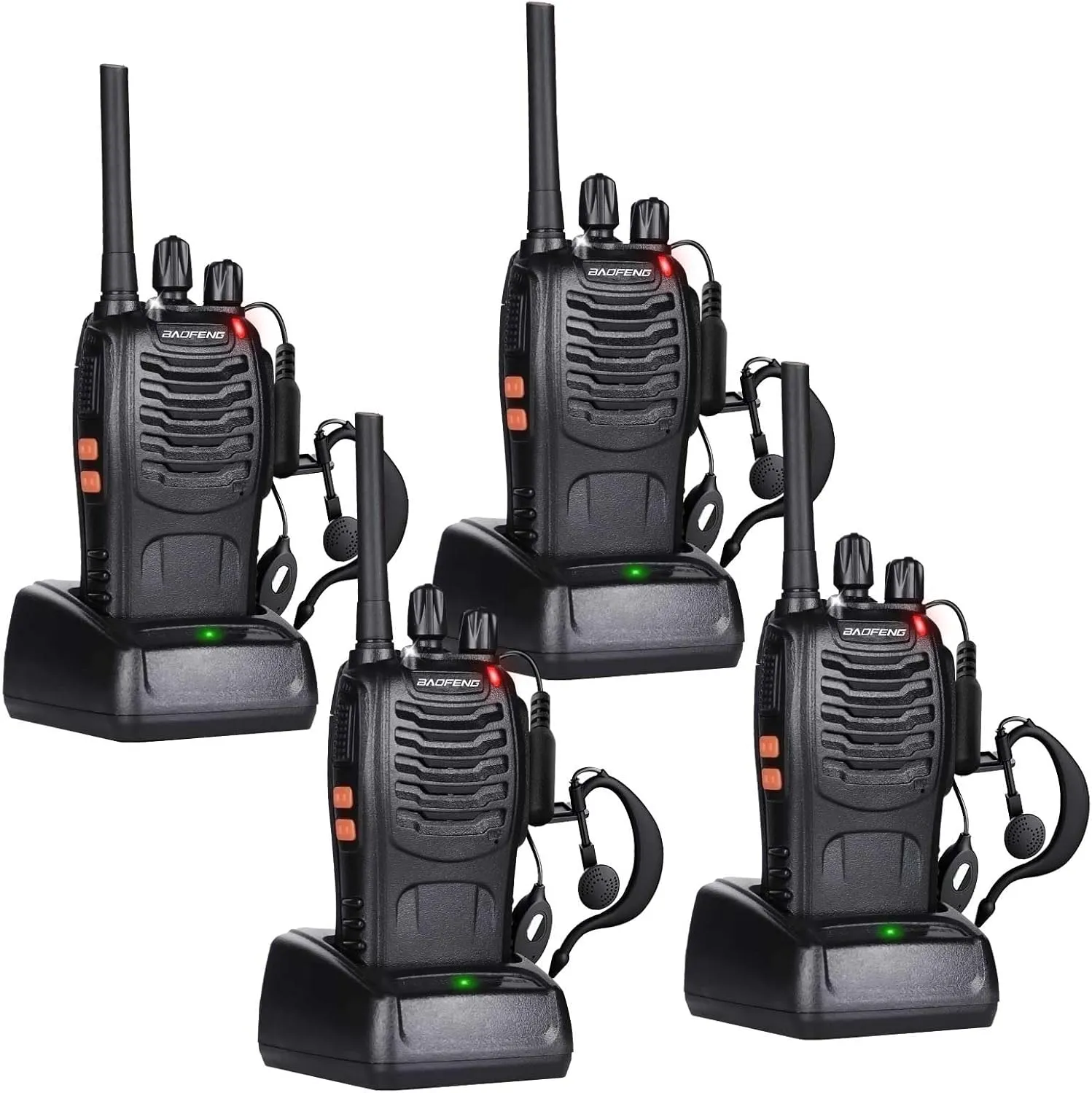 BAOFENG Walkie Talkies for Adults 888S Rechargeable Long Range Two Way Radios with Earpieces,Portable Handheld FRS Radio with 16CH Flashlight Li-ion Battery and Charger -4 Pack