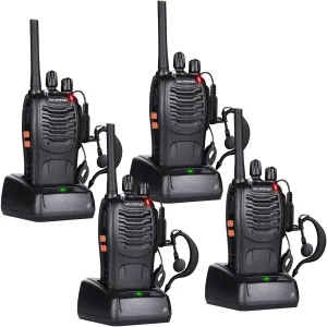 BAOFENG Walkie Talkies for Adults 888S Rechargeable Long Range Two Way Radios with Earpieces,Portable Handheld FRS Radio with 16CH Flashlight Li-ion Battery and Charger -4 Pack