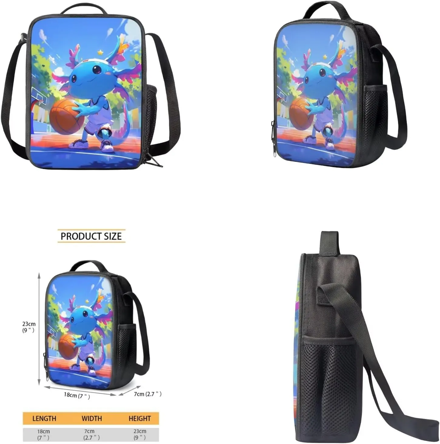 Basketball Axolotl 17" Kids School Backpack for Boys 5th Grade 4 PCS Set Kids' Backpacks & Lunch Boxes Lightweight Book Bags for Boys Shoulder Bags for Travel Hiking Daypack