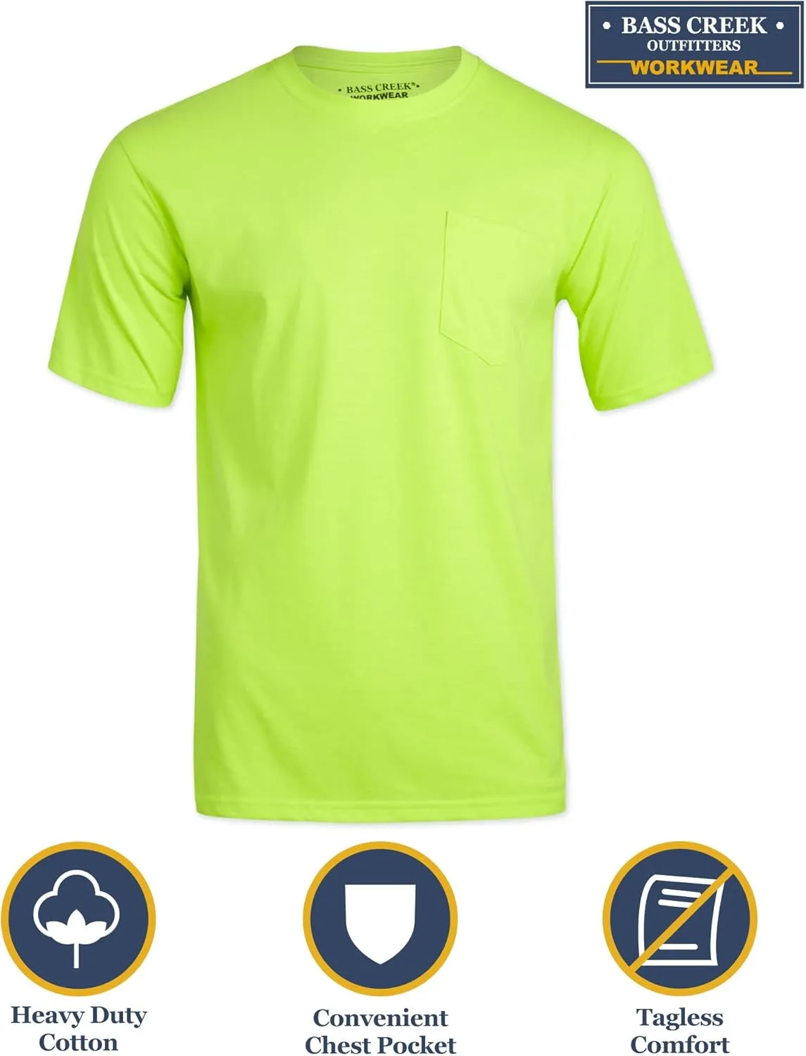 Bass Creek Outfitters Men's Short Sleeve Hi Vis Shirts - 4 Pack Construction Safety Workwear High Visibility Shirts for Men