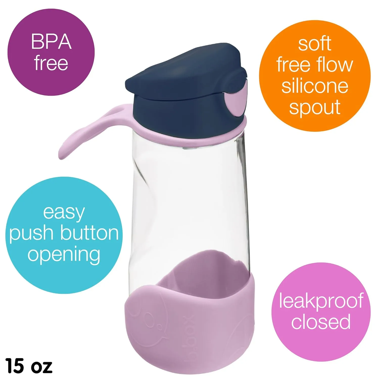 b.box 15 oz Sport Spout Kids Water Bottle for School, Sports, Travel, Daycare. Leakproof, Spill Proof, Dishwasher Safe. Easy Grip Triangle Shape, Durable Tritan Material. BPA Free.