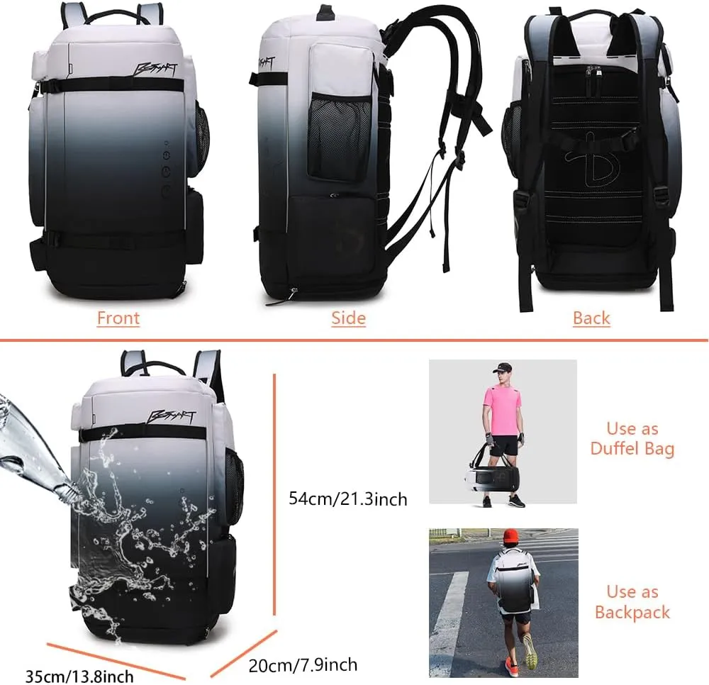 BE SMART 50L Extra Large Gym Backpack for Men, Big Gym Bag with Shoes Compartment, Waterproof Heavy Duty Duffel Bags, Men's Workout Backpacks for Outdoor Sport,Hiking,Camping,Travel